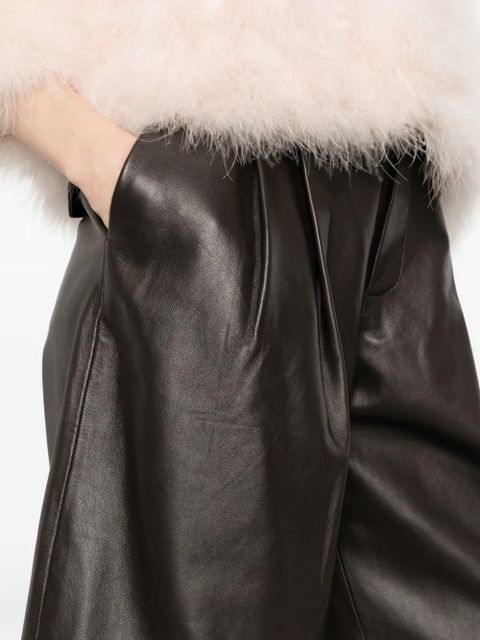 Yves Salomon pleated leather shorts - Brown