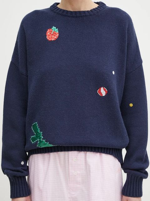 Fiorucci sweter z domieszką wełny Multipatch Dinosaur kolor granatowy ciepły M02SPKSW255KN01BL05