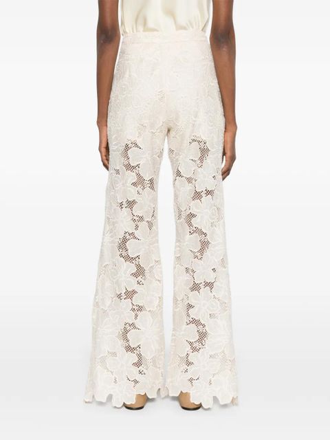 SANDRO floral-embroidered lace-detail trousers - Neutrals