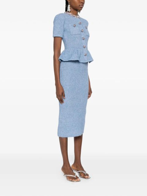 Self-Portrait peplum-waist midi dress - Blue - zdjęcie produktu nr 2