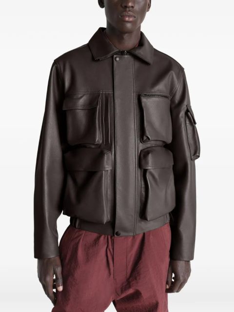 LEMAIRE multi-pocket leather jacket - Brown