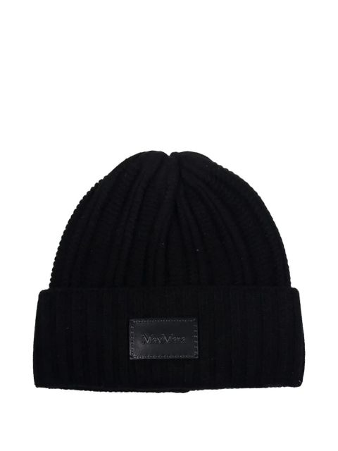 Max Mara ribbed logo-patch beanie hat - Black - zdjęcie produktu nr 1
