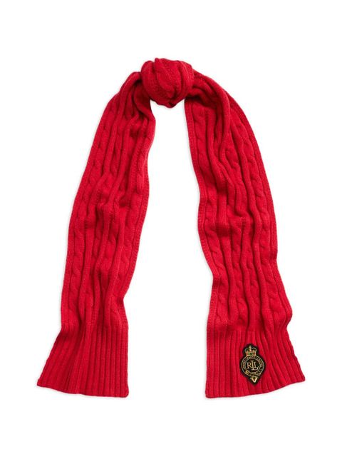 Lauren Ralph Lauren cable-knit logo-patch scarf - Red - zdjęcie produktu nr 2