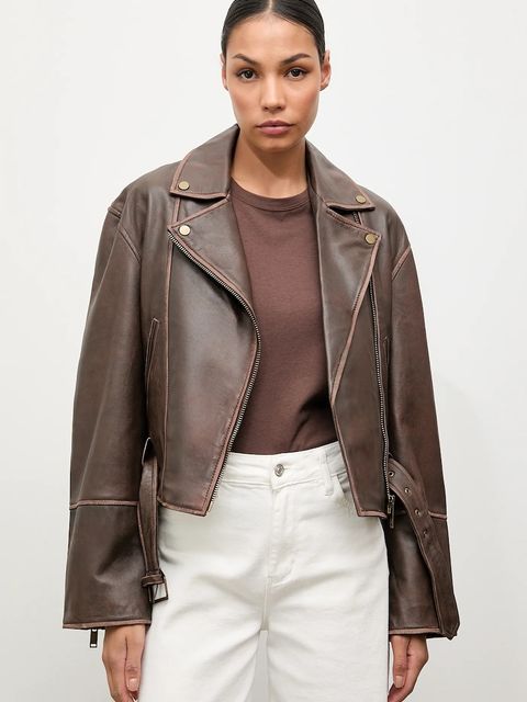 Answear.LAB ramoneska skórzana kolor brązowy przejściowa - zdjęcie produktu nr 1