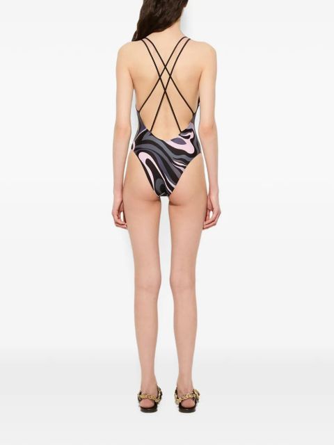 PUCCI Marmo-print cross-back swirl swimsuit - Black