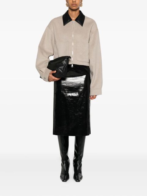 Nanushka leather-collar zip-up jacket - Neutrals