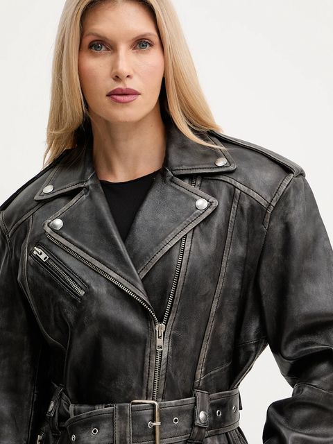 Stand Studio kurtka skórzana Leona kolor czarny przejściowa oversize 66547-7830