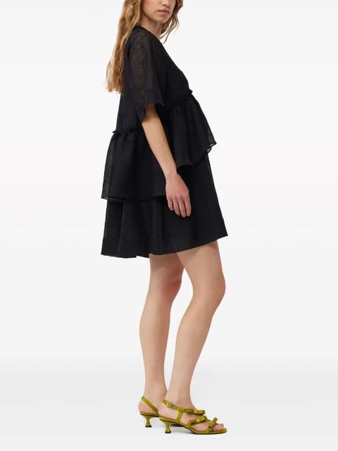 GANNI crinkled georgette minidress - Black