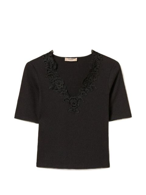 TWINSET V-neck knitted blouse - Black - zdjęcie produktu nr 1