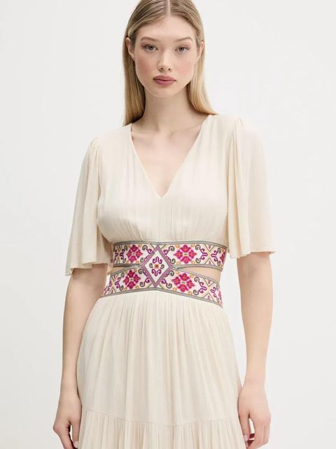 Desigual sukienka ELEMENT kolor beżowy maxi rozkloszowana 25SWVW98