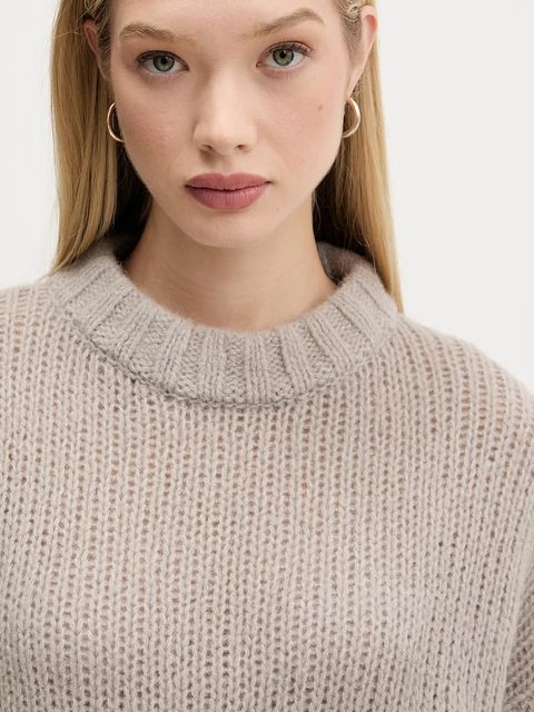 HUGO sweter wełniany damski kolor beżowy 50522553