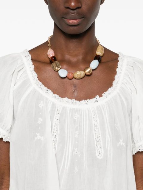 DÔEN lace-detail scoop-neck blouse - White