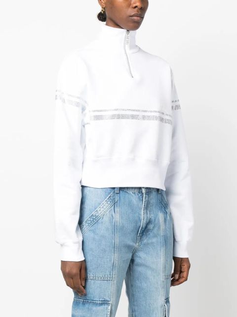 GCDS rhinestone-embellished cropped sweatshirt - White