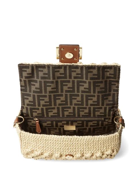 FENDI medium Baguette hazelnut-stitch raffia shoulder bag - Neutrals