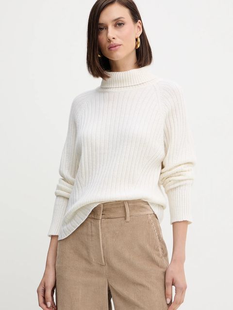 Simona Corsellini sweter wełniany damski kolor beżowy lekki z golfem A25CPMGG08S1 - zdjęcie produktu nr 1