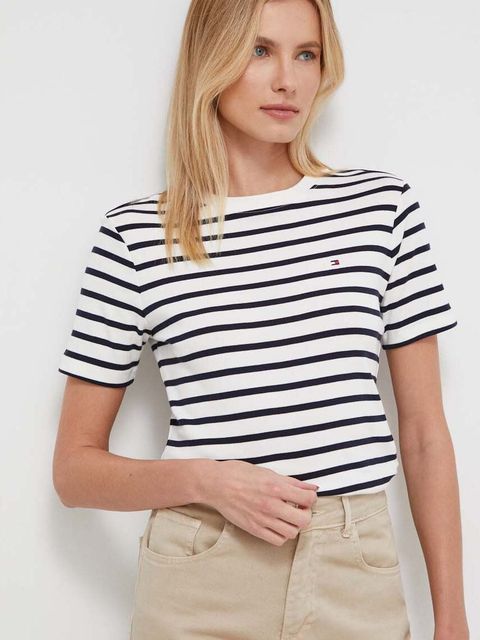 Tommy Hilfiger t-shirt bawełniany damski kolor beżowy WW0WW40587 - zdjęcie produktu nr 1