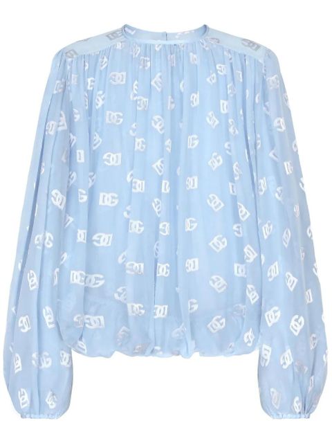 Dolce & Gabbana DNA monogram-jacquard semi-sheer blouse - Blue - zdjęcie produktu nr 1