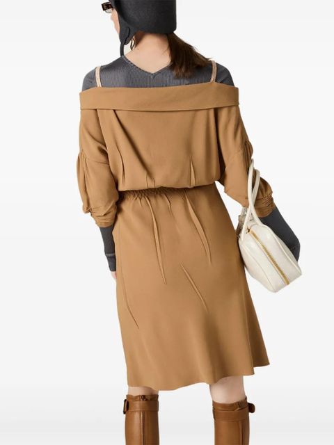 Miu Miu Sablé shoulder-strap smocked dress - Brown