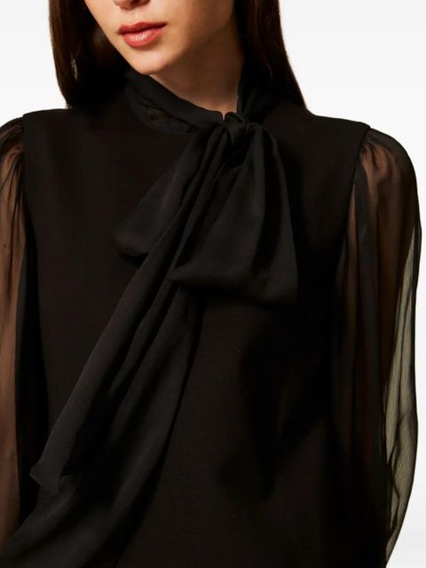 TWINSET bow-neck sheer-sleeve mini dress - Black