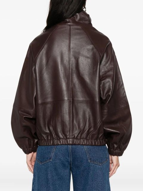 SANDRO zip lambskin leather jacket - Brown
