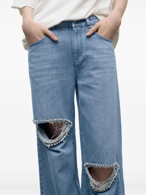 AREA crystal-embellished pocket jeans - Blue