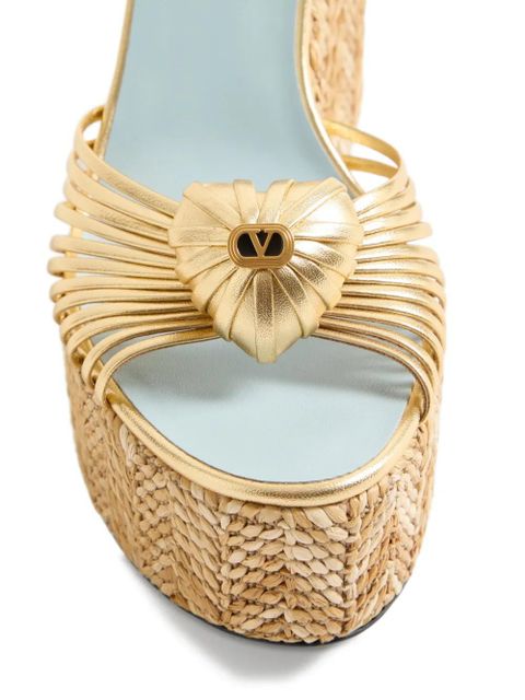 Valentino Garavani Coeur Royal Wedge sandals in laminated nappa 110mm - Gold