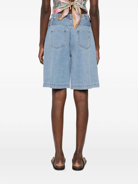 PINKO belted elasticated-waistband denim knee-length shorts - Blue