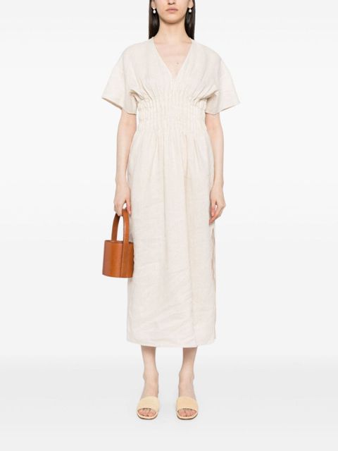 STAUD pintuck-detailing linen dress - Neutrals