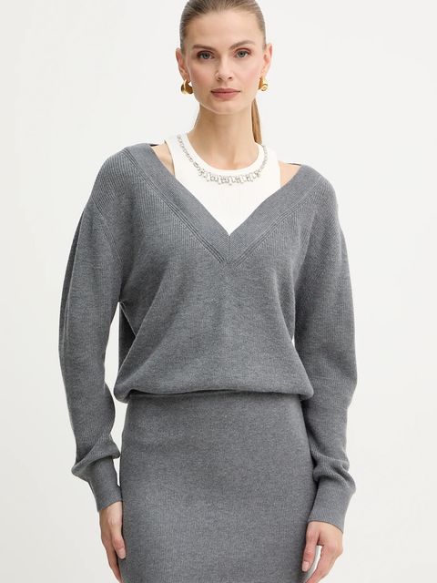 Liu Jo sukienka z dodatkiem wełny kolor szary maxi prosta MF5161 MA85Q