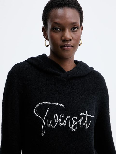 Twinset sweter z domieszką wełny damska kolor czarny 252LL3EAA