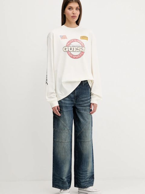 Guess Originals longsleeve bawełniany kolor beżowy M5YI56 K8FQ4 - zdjęcie produktu nr 2