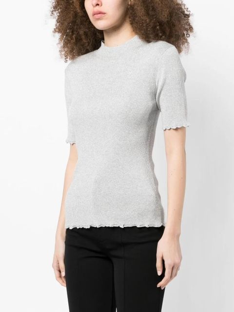 3.1 Phillip Lim lurex ribbed short-sleeve top - Grey