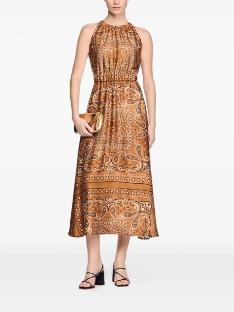 SANDRO paisley-pattern tie-detail midi dress - Brown - zdjęcie produktu nr 2