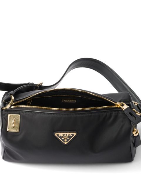 Prada medium leather-trim shoulder bag - Black