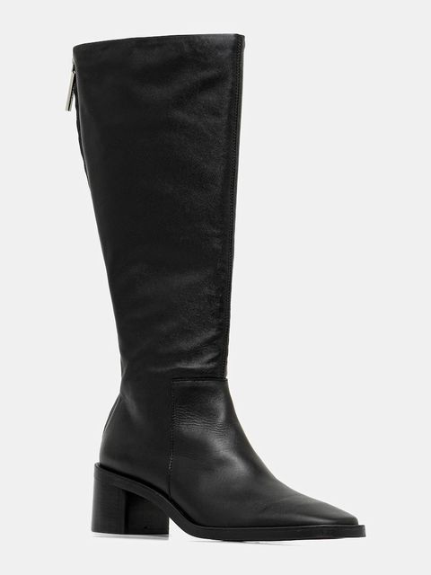 Calvin Klein kozaki skórzane BLOCK HEEL KNEE BOOT LTH damskie kolor czarny na słupku HW0HW02812 - zdjęcie produktu nr 1