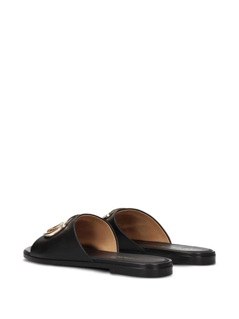 Off-White logo-plaque leather flat sandals - Black