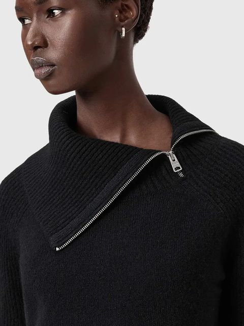 AllSaints sukienka z dodatkiem alpaki kolor czarny maxi prosta W193DD