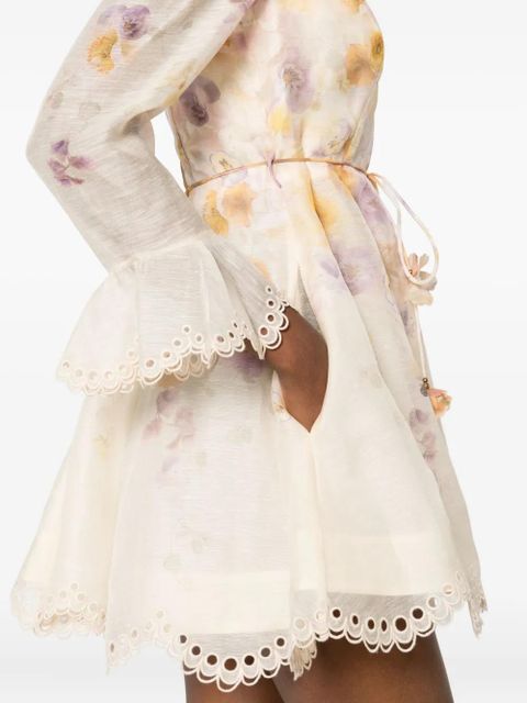 ZIMMERMANN embroidered lace-trimmed mini dress - Neutrals