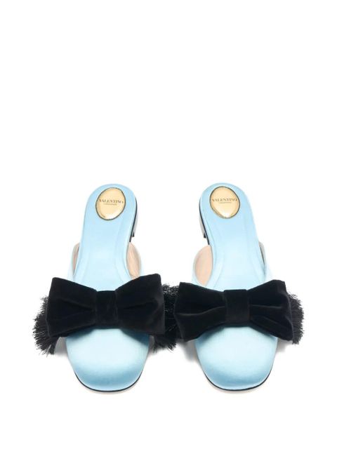 Valentino Garavani Reinette bow-detail satin mules - Blue - zdjęcie produktu nr 2