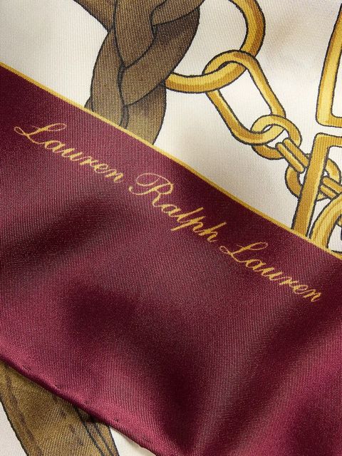 Lauren Ralph Lauren apaszka jedwabna damski kolor beżowy wzorzysta 454P09781