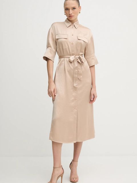 Marc Aurel sukienka kolor beżowy midi prosta 6553-2000-93424