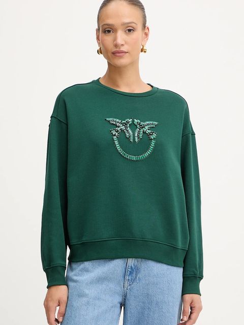 Pinko bluza bawełniana damska kolor zielony z aplikacją 100534 A2RO - zdjęcie produktu nr 1