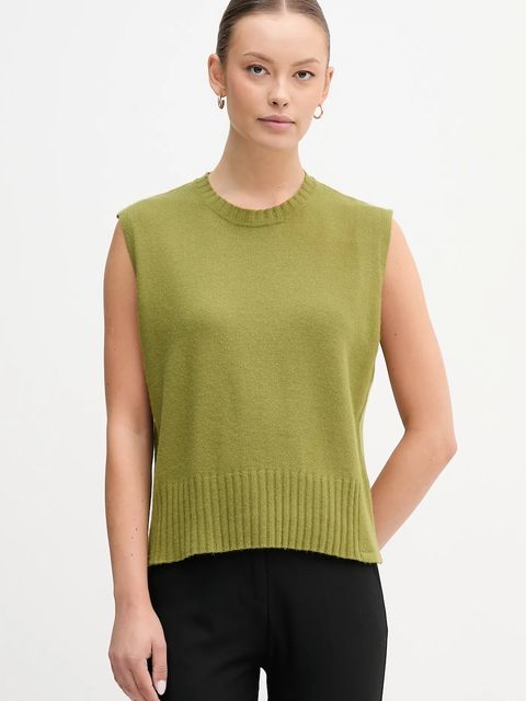 United Colors of Benetton kamizelka z dodatkiem wełny kolor zielony lekki 126WD10BA - zdjęcie produktu nr 1