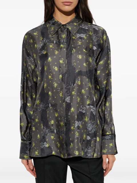 GANNI floral-print silk shirt - Grey
