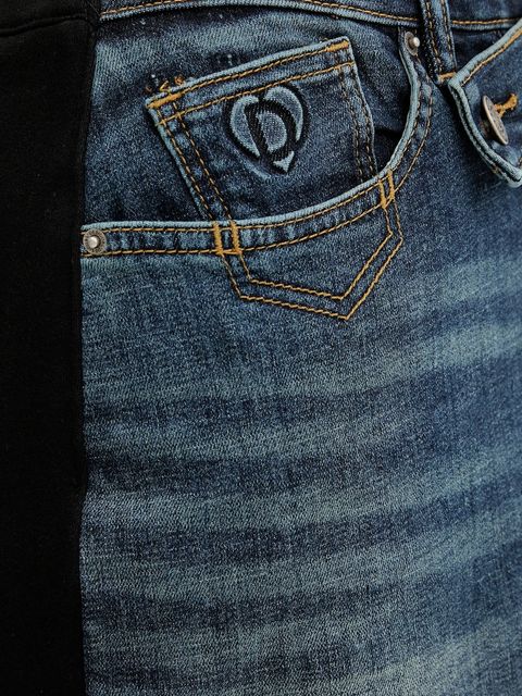 Desigual spódnica jeansowa TWISTED kolor granatowy midi ołówkowa 25WWFD03