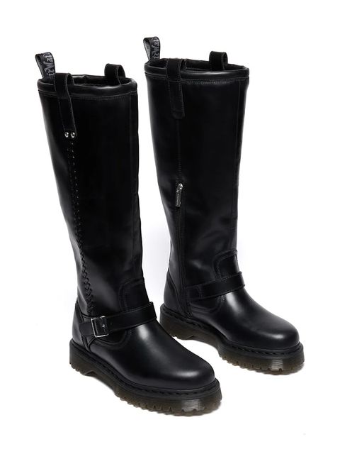 Dr. Martens kozaki skórzane Anistone damskie kolor czarny na płaskim obcasie DM42669001 - zdjęcie produktu nr 2