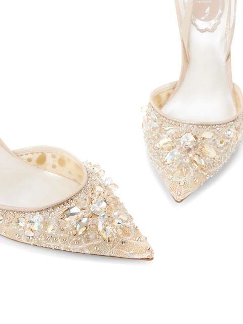 René Caovilla 80mm crystal-embellished lace pumps - Neutrals