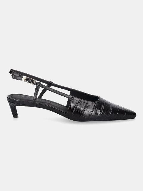 Tommy Hilfiger szpilki skórzane CROC SLINGBACK SLANTED HEEL kolor czarny FW0FW08990