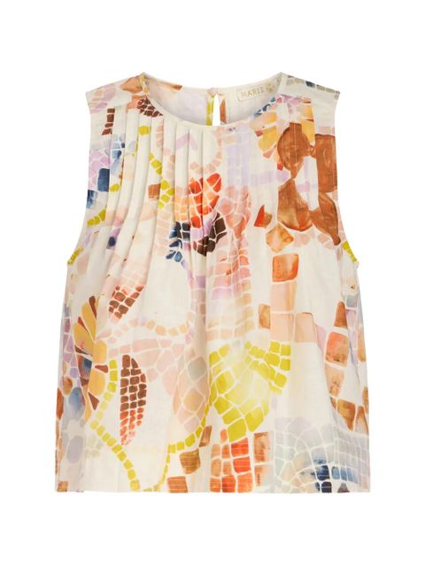 Marie Oliver Letta mosaic-print pleated top - Neutrals - zdjęcie produktu nr 1