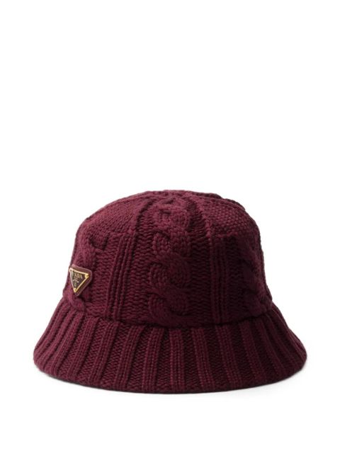 Prada cable-knit logo bucket hat - Red - zdjęcie produktu nr 1